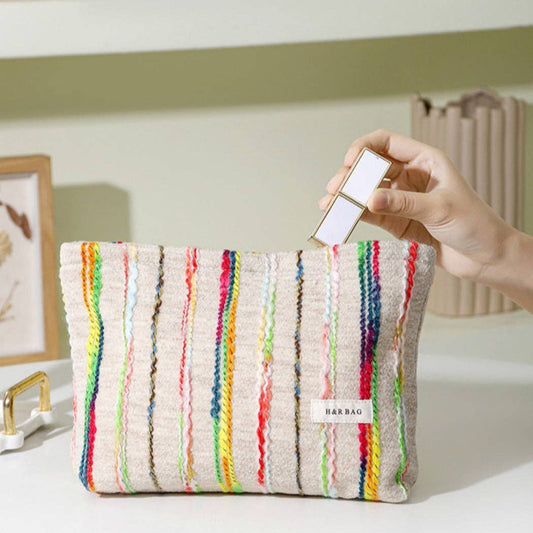 Cosbai - Beige Boho Crochet Makeup Pouch With Zipper