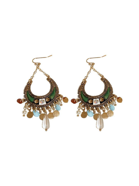 Boho Moon Drop Tassel Earrings