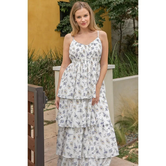 Boho Floral Print Tiered Maxi Dress