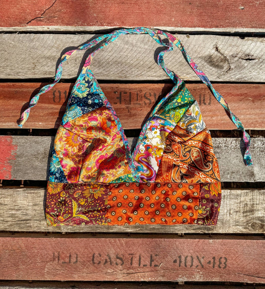 Beachy Boho Hippie Recycled Patchwork Bralette, Bra Top - Suburban Boho