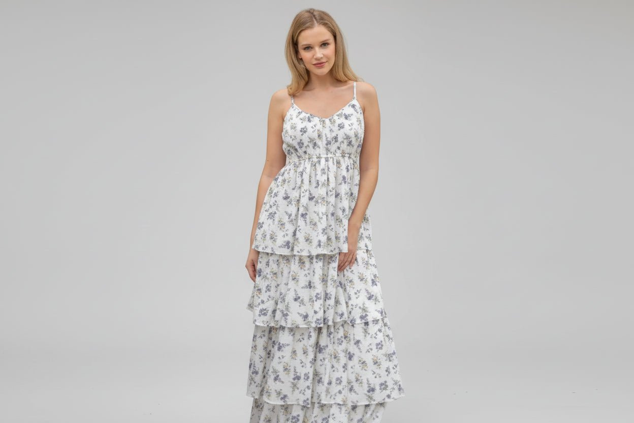 Boho Floral Print Tiered Maxi Dress - Suburban Boho