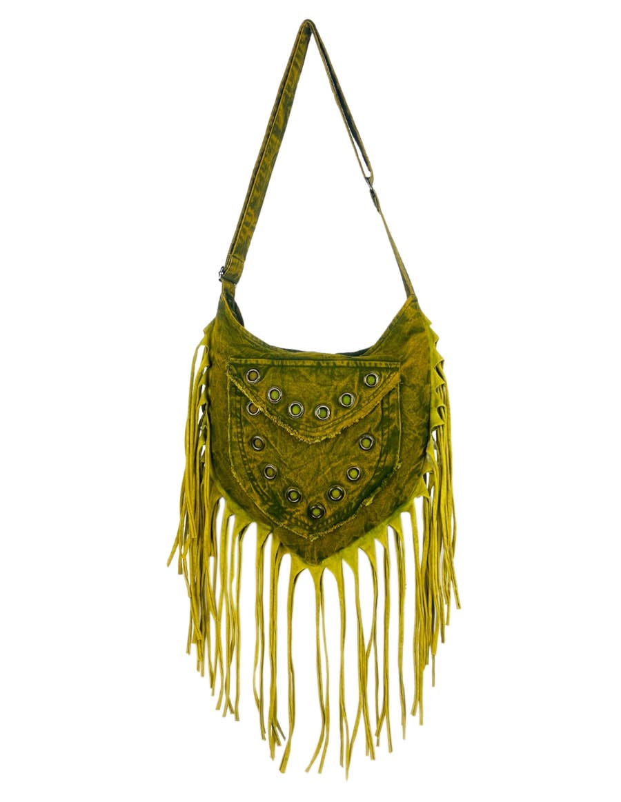 Boho Fringe Grommet Accent Crossbody Bag - Suburban Boho
