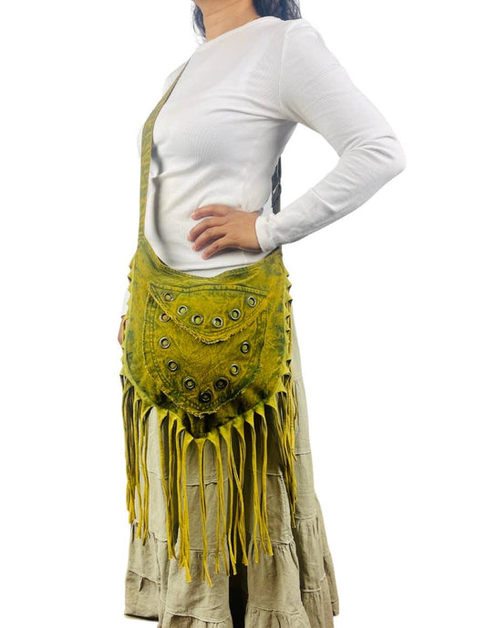 Boho Fringe Grommet Accent Crossbody Bag - Suburban Boho