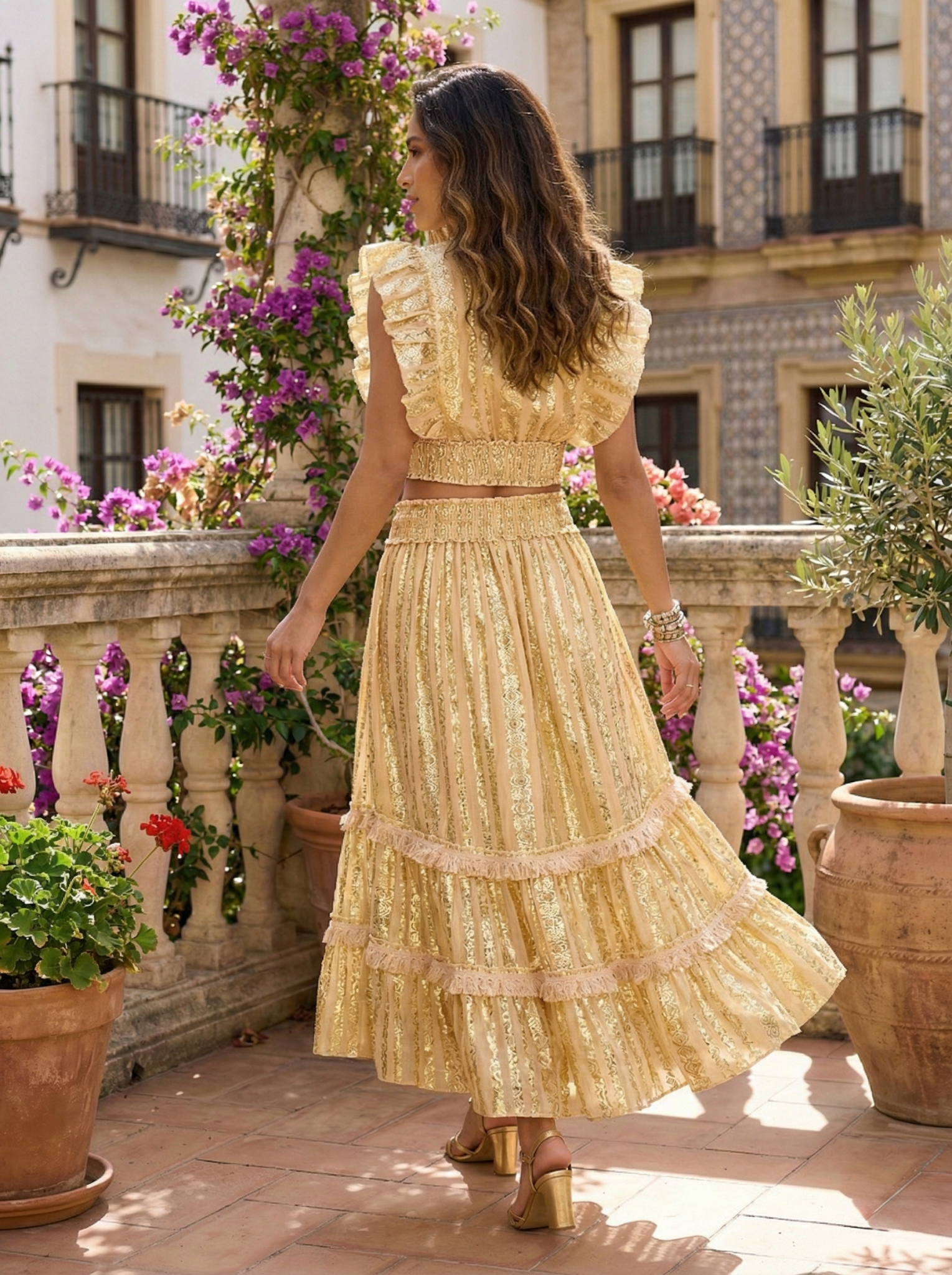 Boho Skirt and Top Set in Cotton with Crochet, Lurex Thread - Suburban Boho