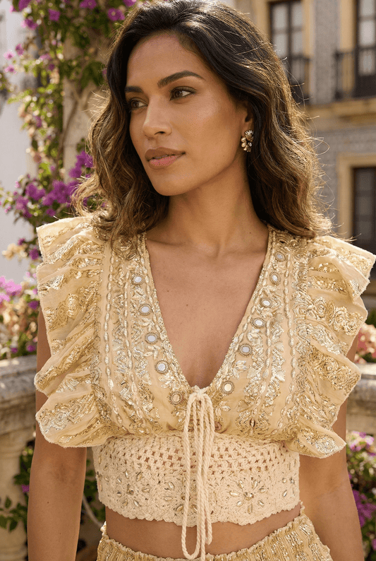 Boho Skirt and Top Set in Cotton with Crochet, Lurex Thread - Suburban Boho