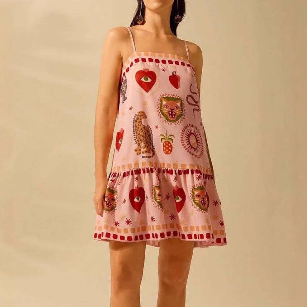 Bold Print Pink Strappy Dress - Suburban Boho