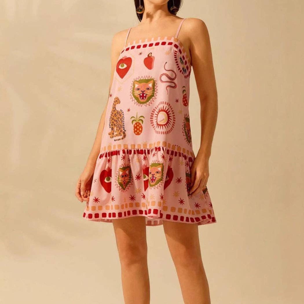 Bold Print Pink Strappy Dress - Suburban Boho