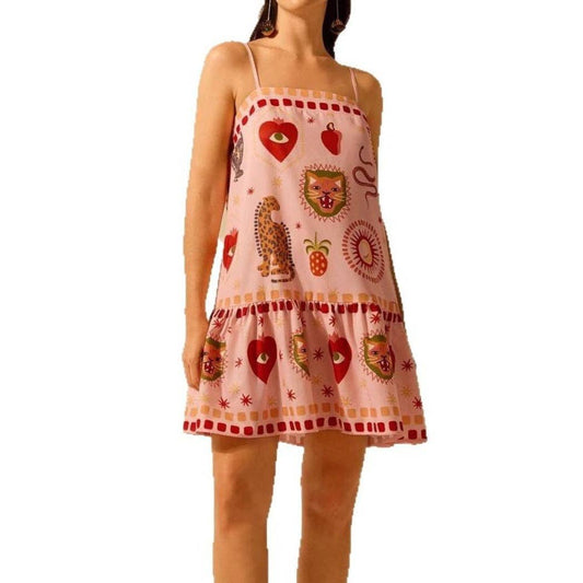 Bold Print Pink Strappy Dress - Suburban Boho