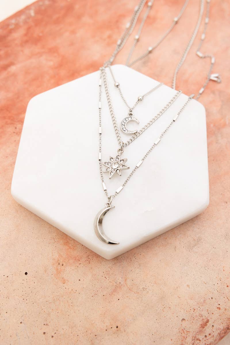 🌙⭐ Celestial Layered Necklace - Moon and Star Charms 🌜✨ - Suburban Boho