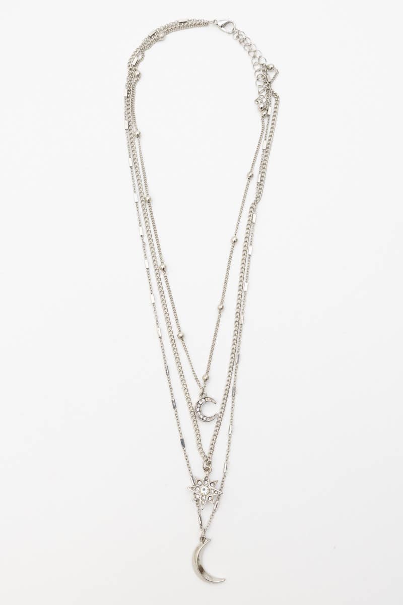 🌙⭐ Celestial Layered Necklace - Moon and Star Charms 🌜✨ - Suburban Boho