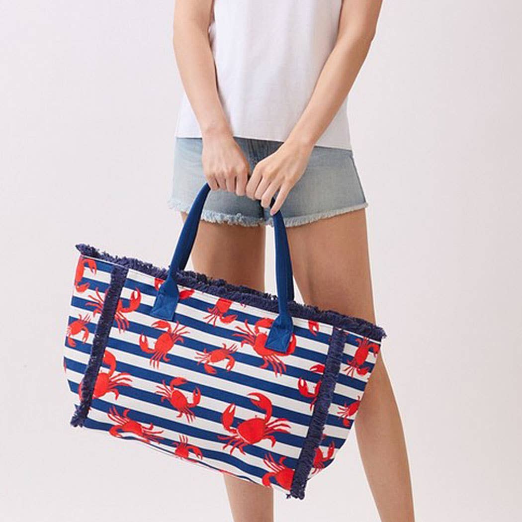 Crab Stripe Fringe Tote Bag - Suburban Boho
