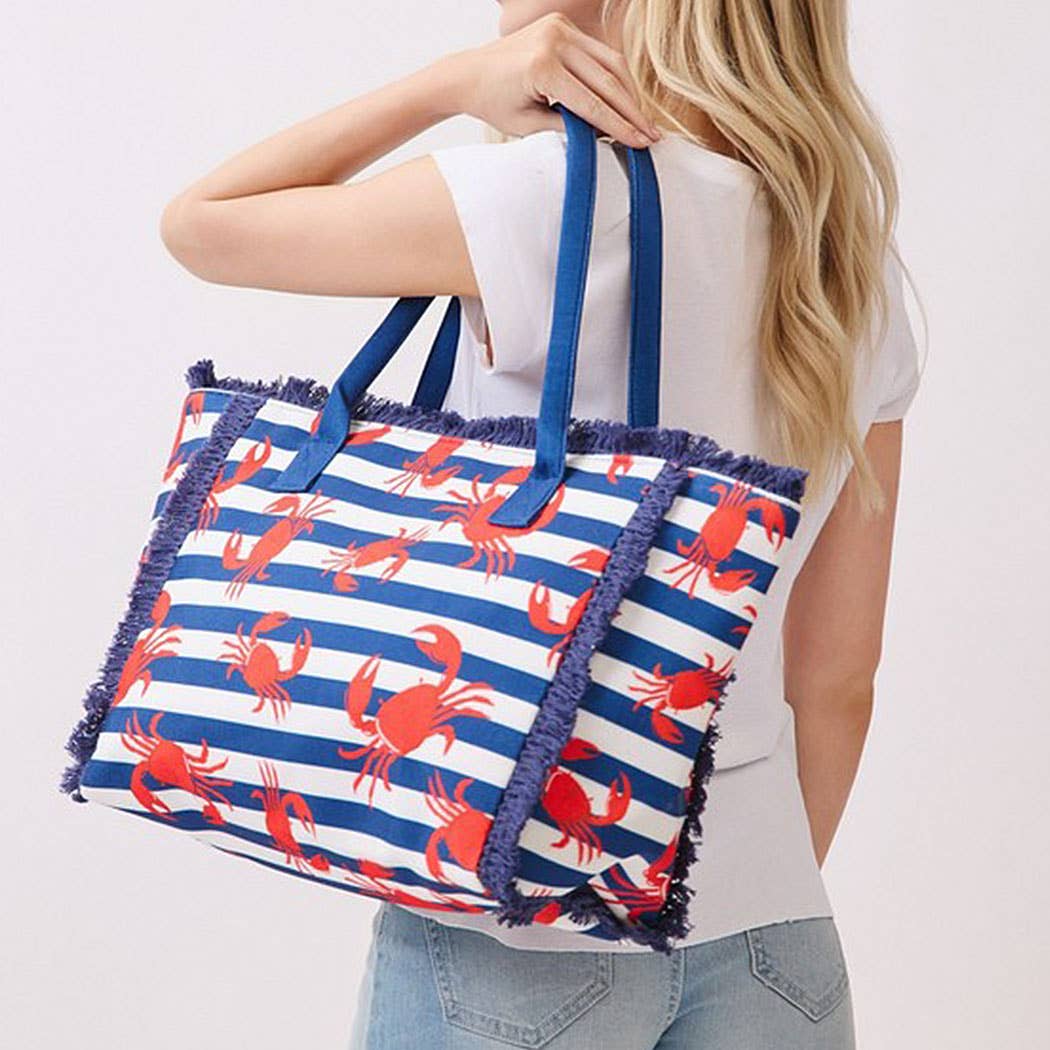 Crab Stripe Fringe Tote Bag - Suburban Boho
