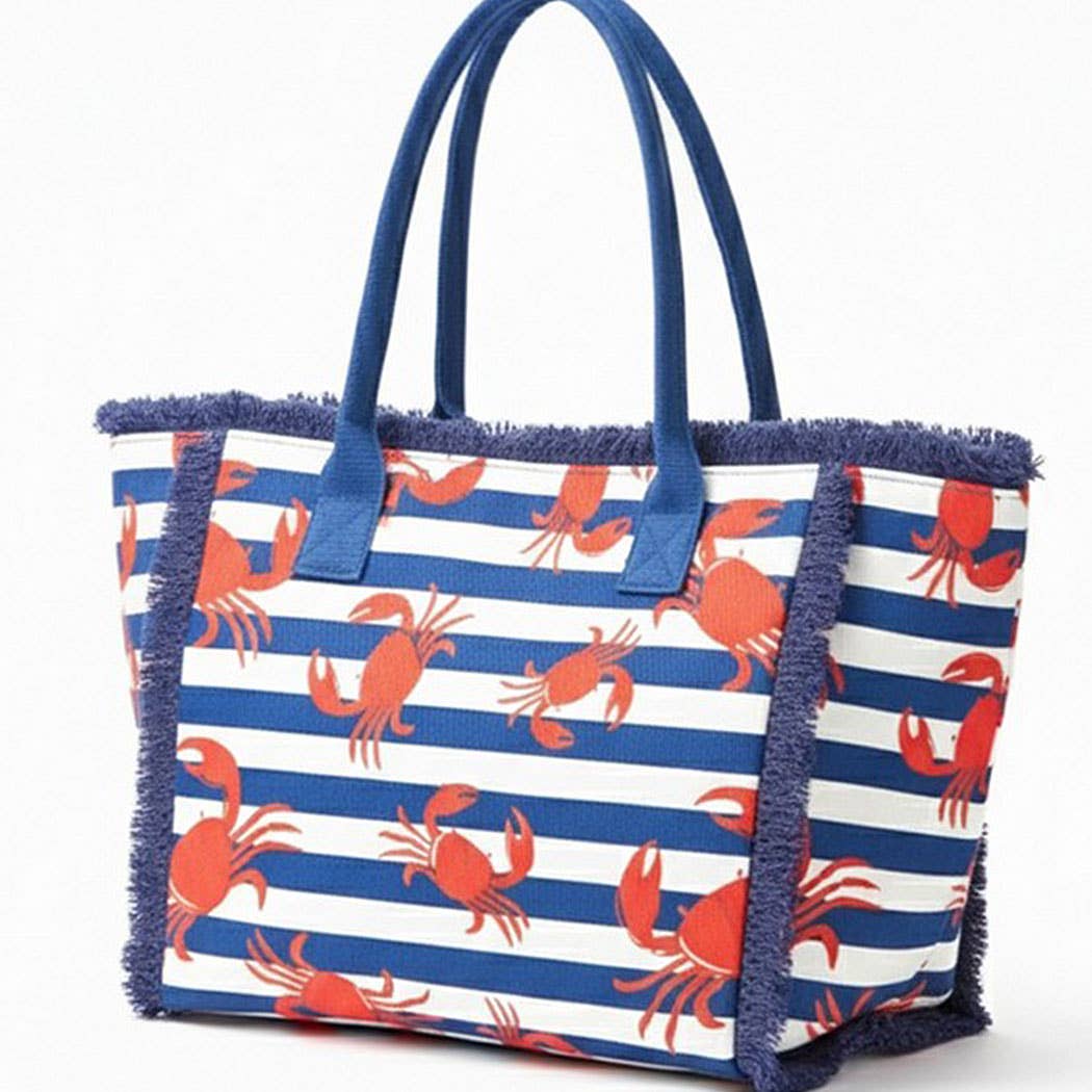 Crab Stripe Fringe Tote Bag - Suburban Boho
