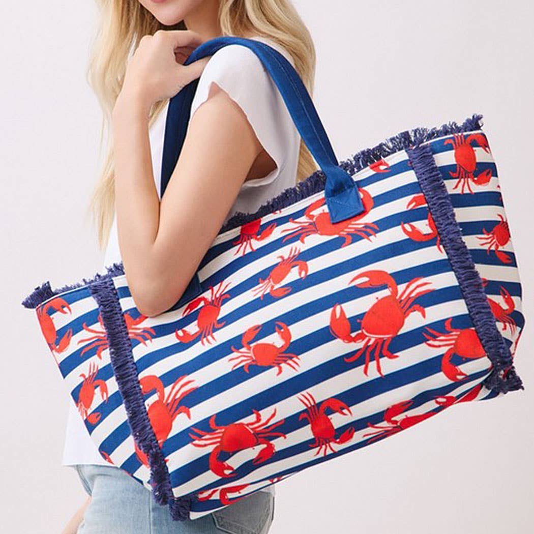 Crab Stripe Fringe Tote Bag - Suburban Boho