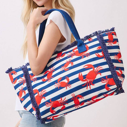 Crab Stripe Fringe Tote Bag - Suburban Boho