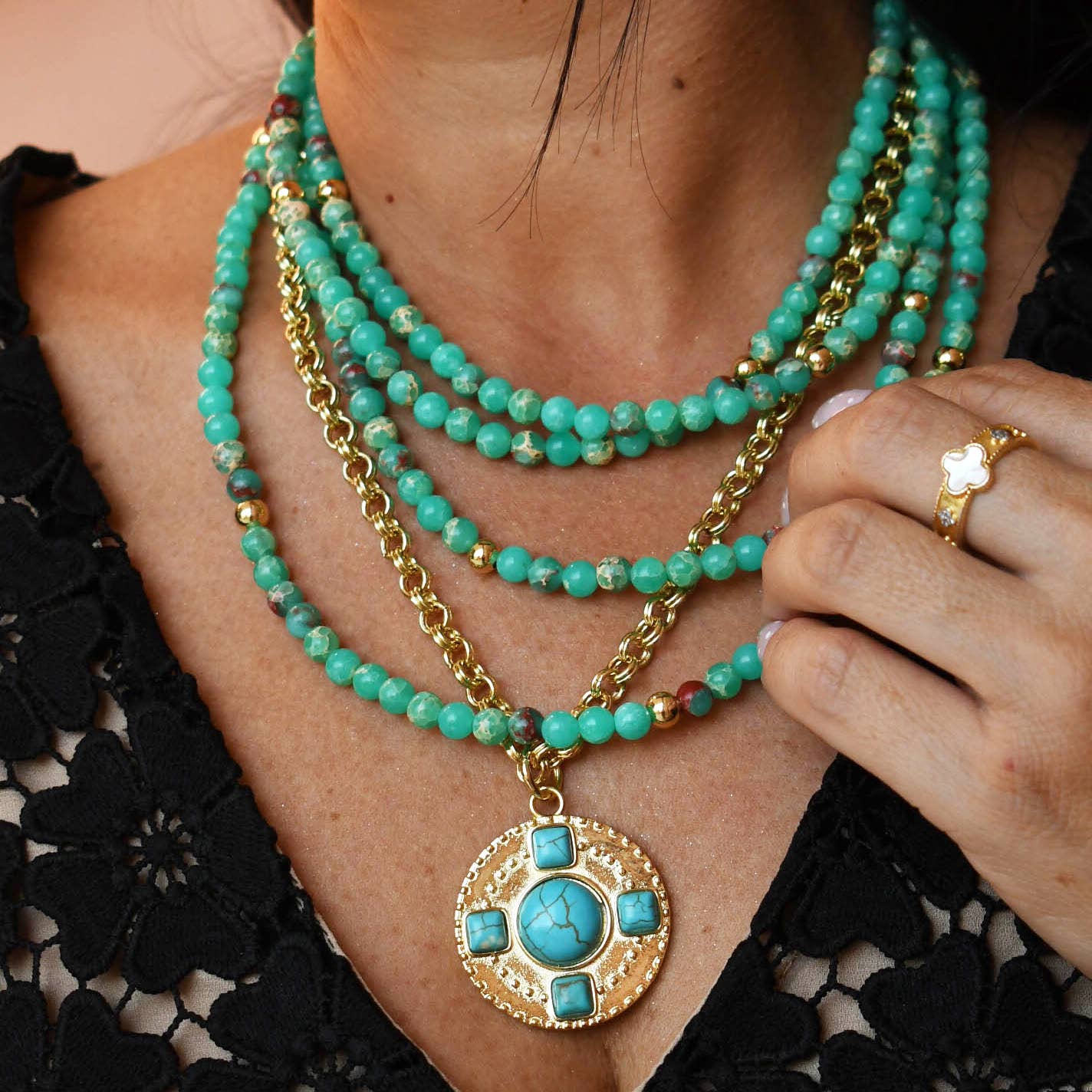 Do it for You Multi - layered Turquoise Bead Necklace - Suburban Boho