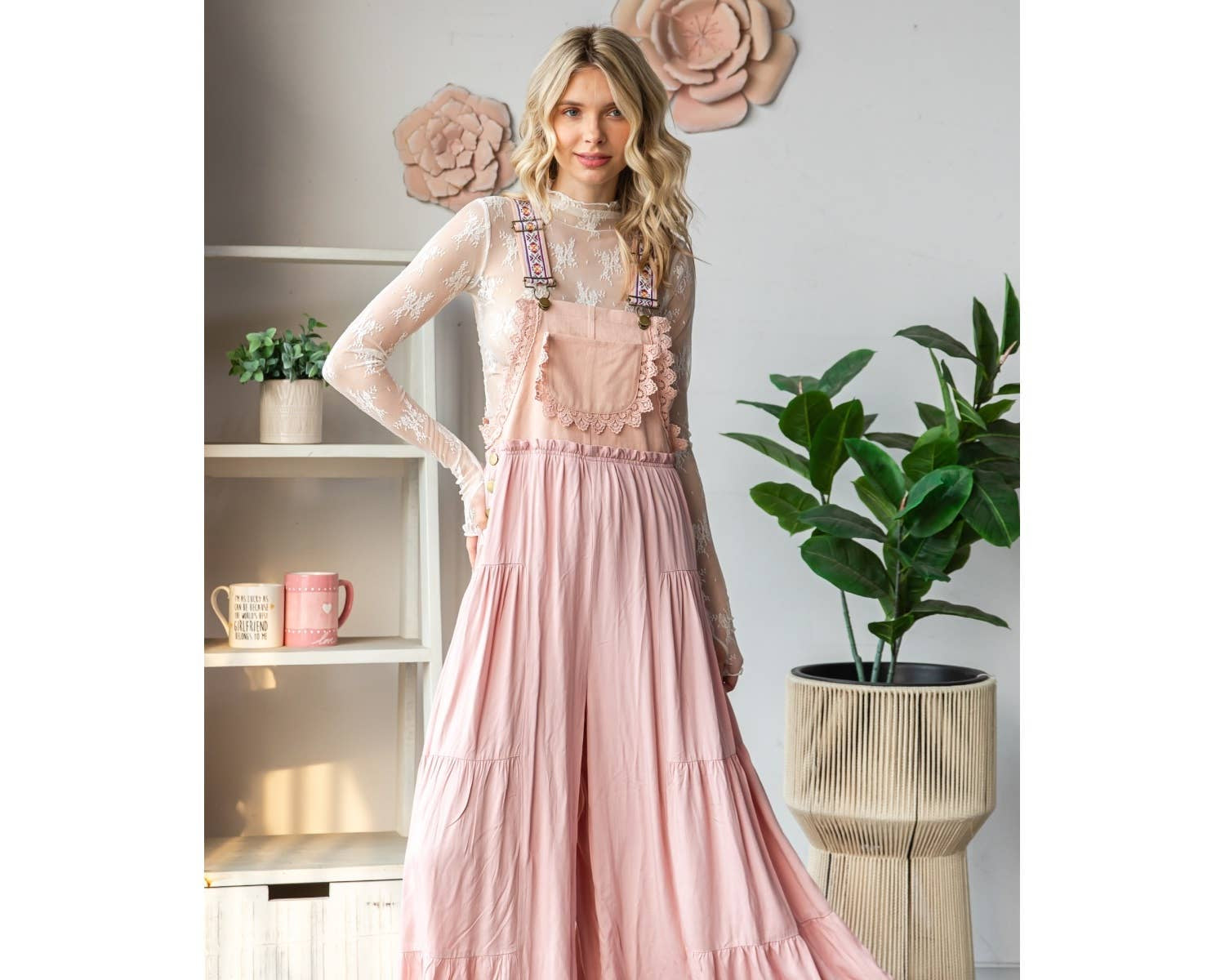 Embroidered Strap Flowy Jumpsuit - Suburban Boho