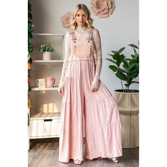 Embroidered Strap Flowy Jumpsuit - Suburban Boho