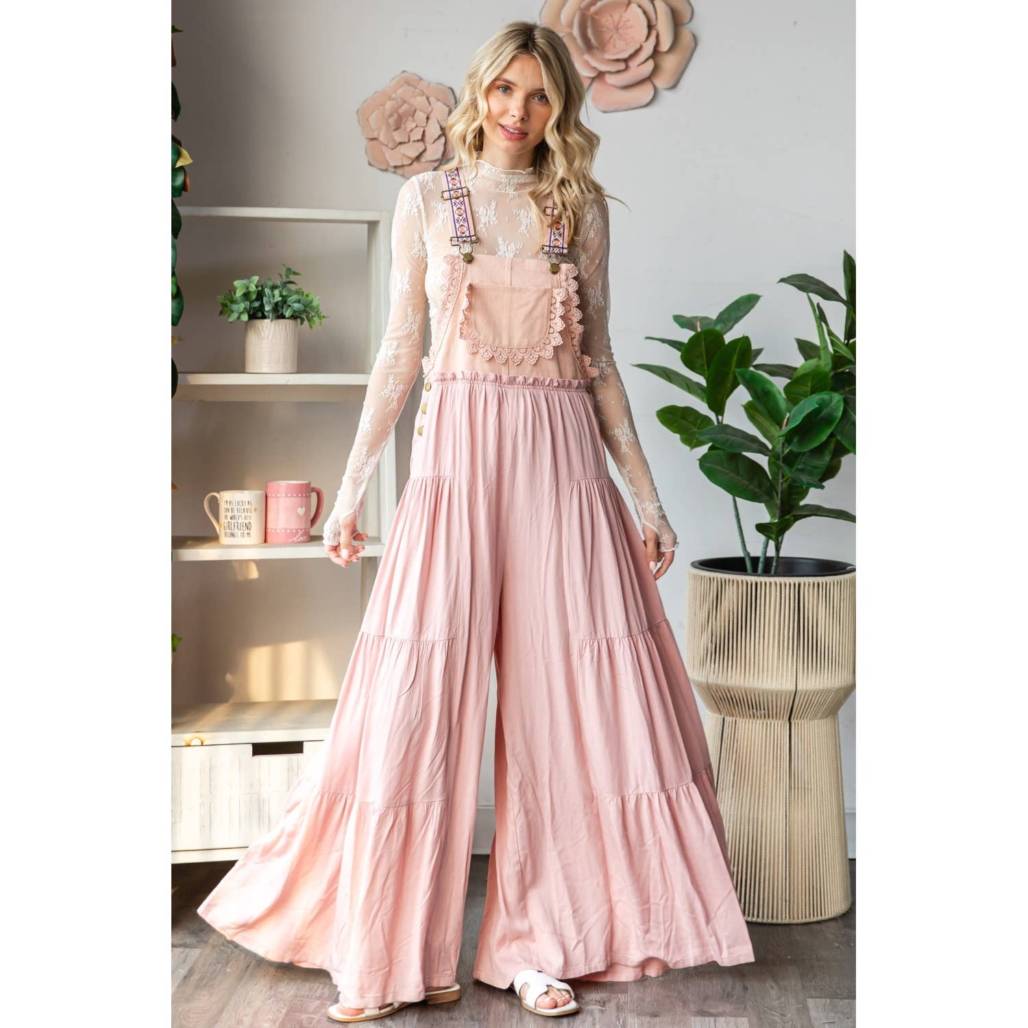 Embroidered Strap Flowy Jumpsuit - Suburban Boho