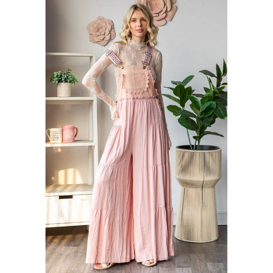 Embroidered Strap Flowy Jumpsuit - Suburban Boho