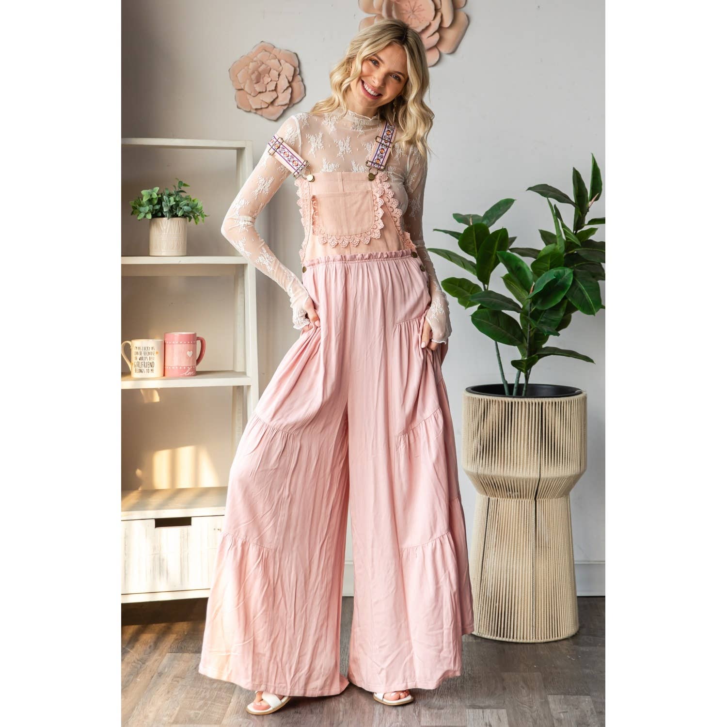 Embroidered Strap Flowy Jumpsuit - Suburban Boho
