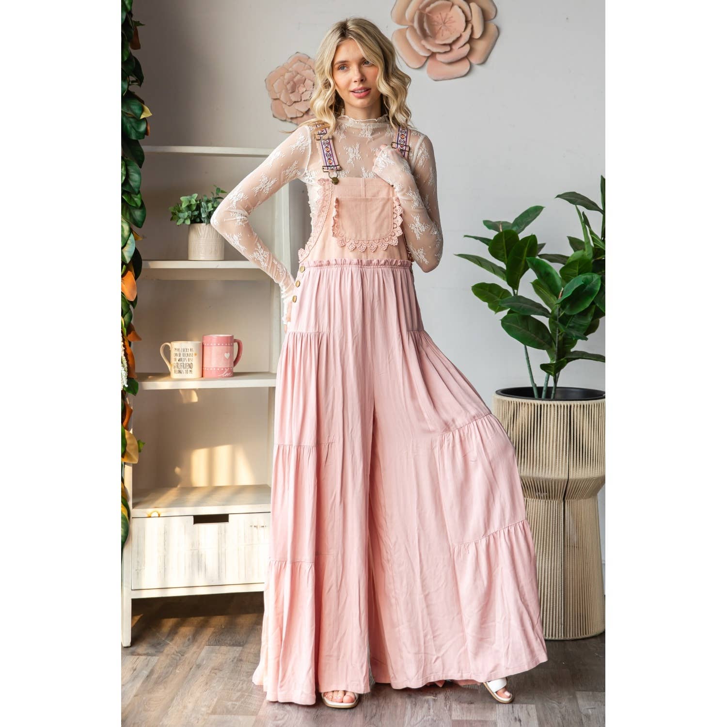 Embroidered Strap Flowy Jumpsuit - Suburban Boho