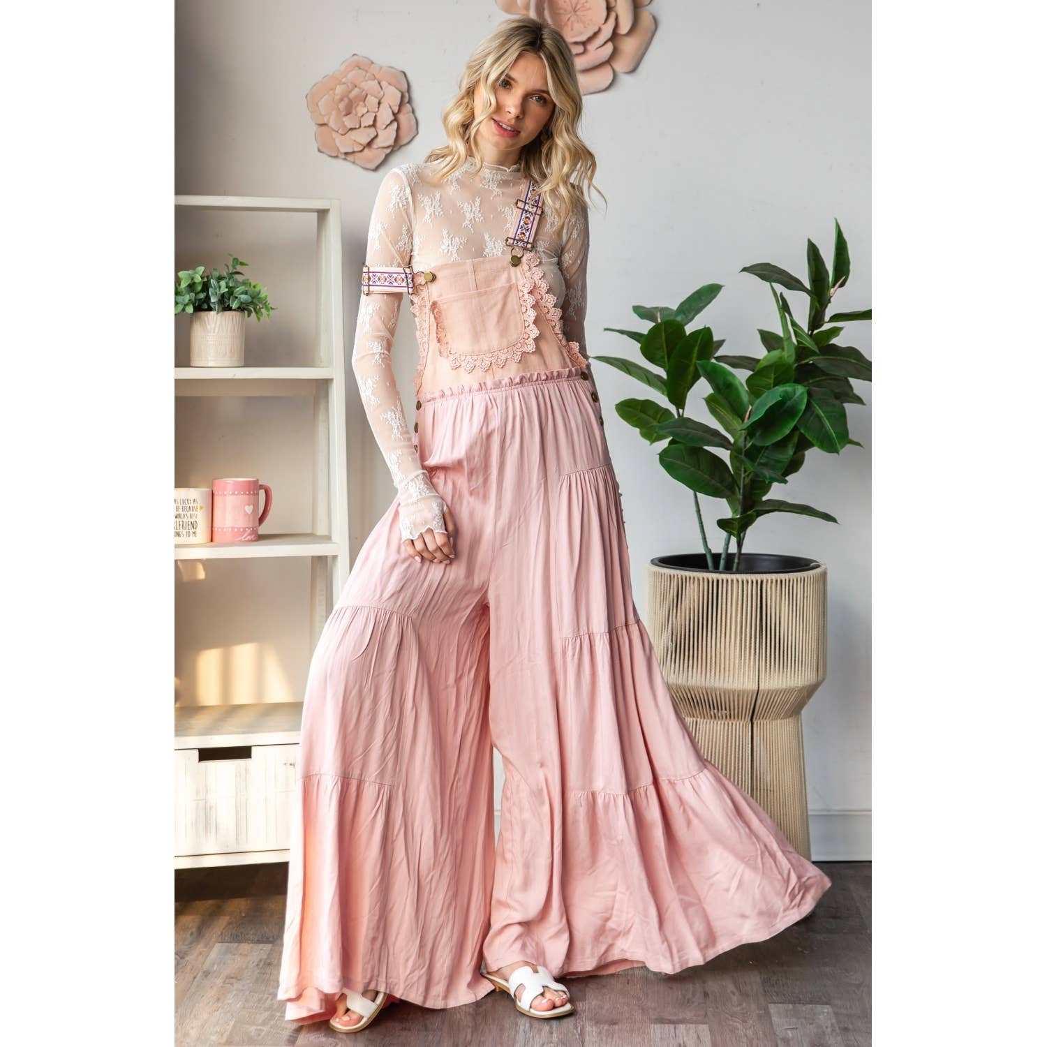 Embroidered Strap Flowy Jumpsuit - Suburban Boho