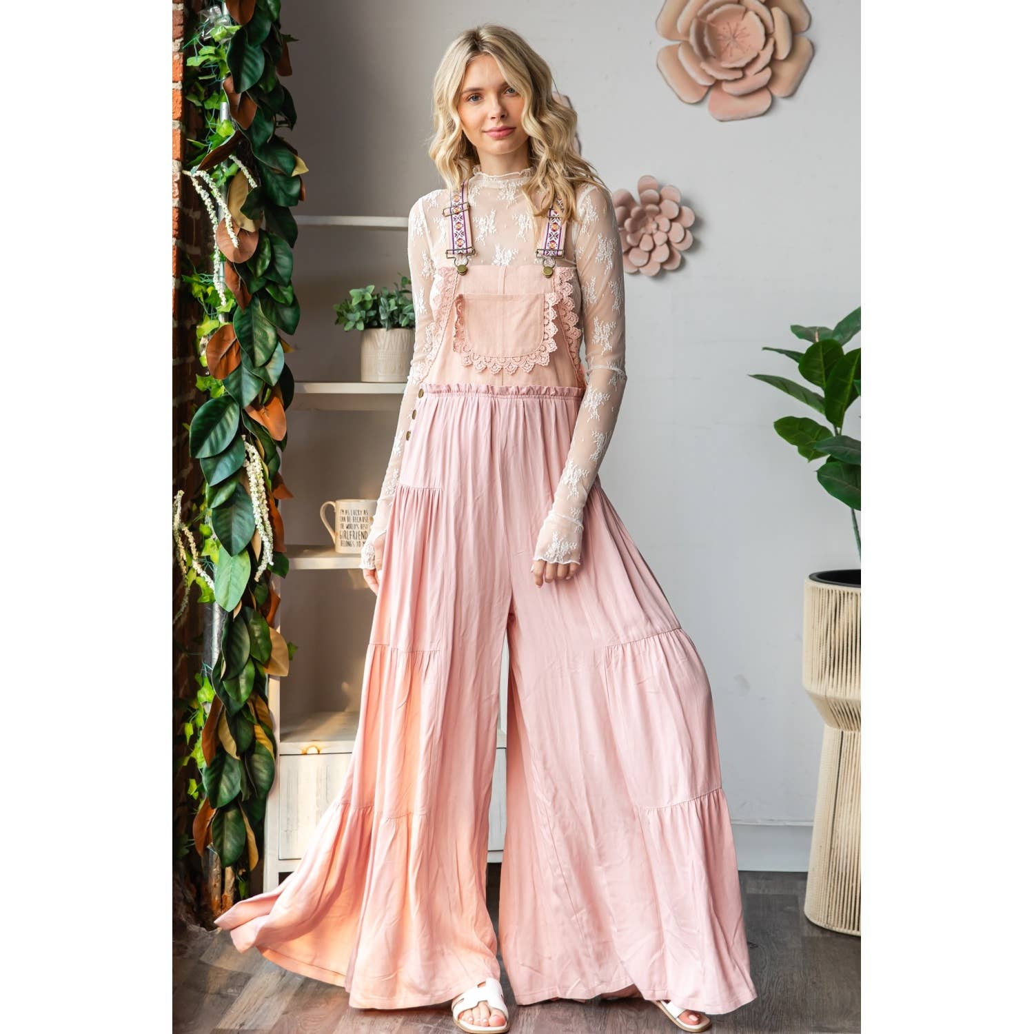 Embroidered Strap Flowy Jumpsuit - Suburban Boho
