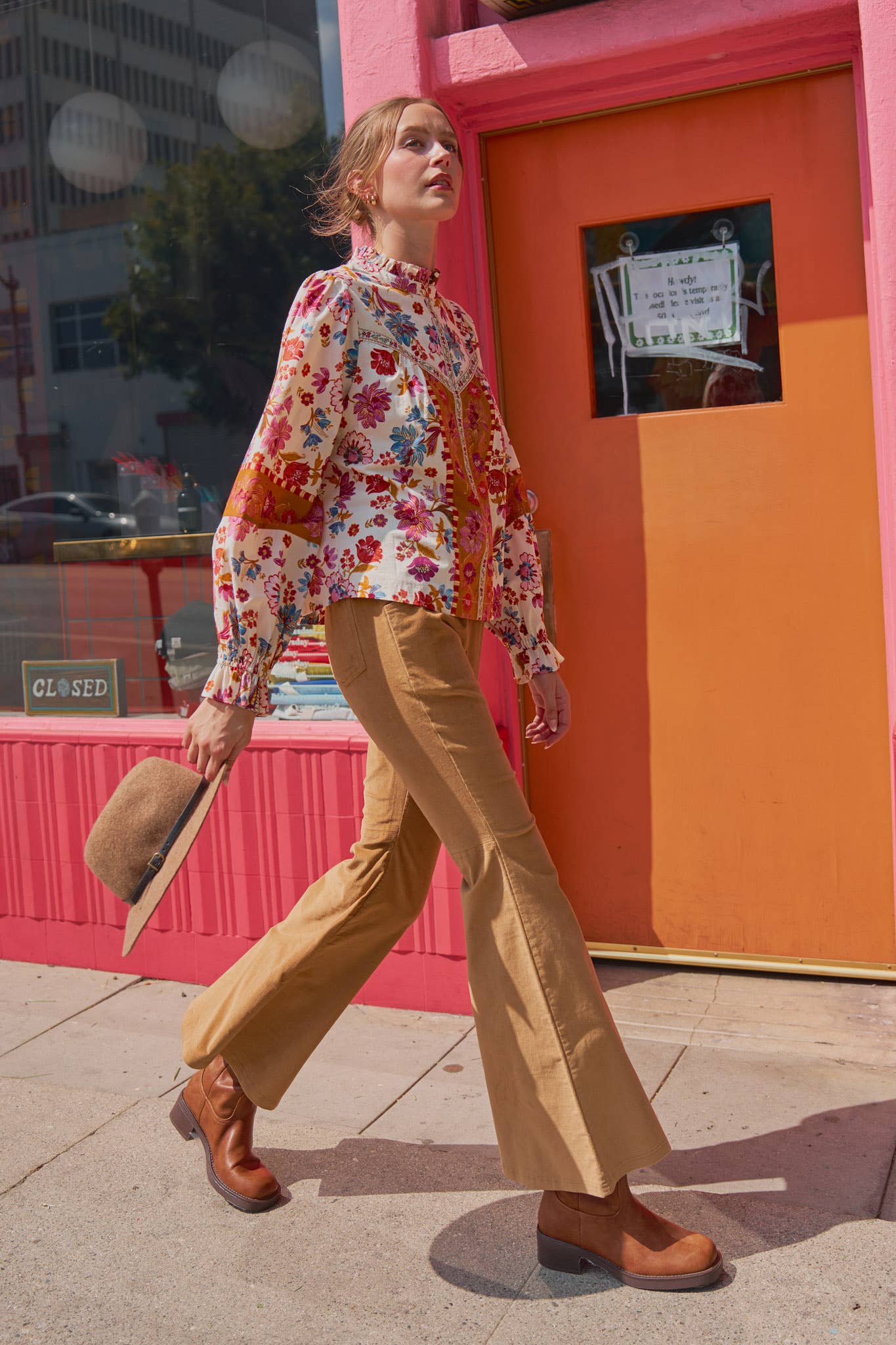 EXCLUSIVE FLORAL BORDER PRINT TOP WITH FLORAL TRIM MTP4097 - Suburban Boho
