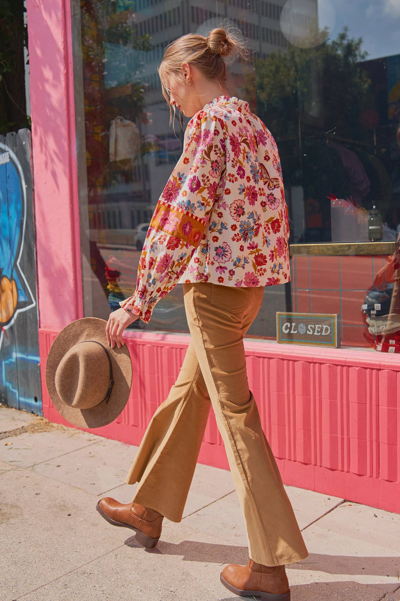 EXCLUSIVE FLORAL BORDER PRINT TOP WITH FLORAL TRIM MTP4097 - Suburban Boho