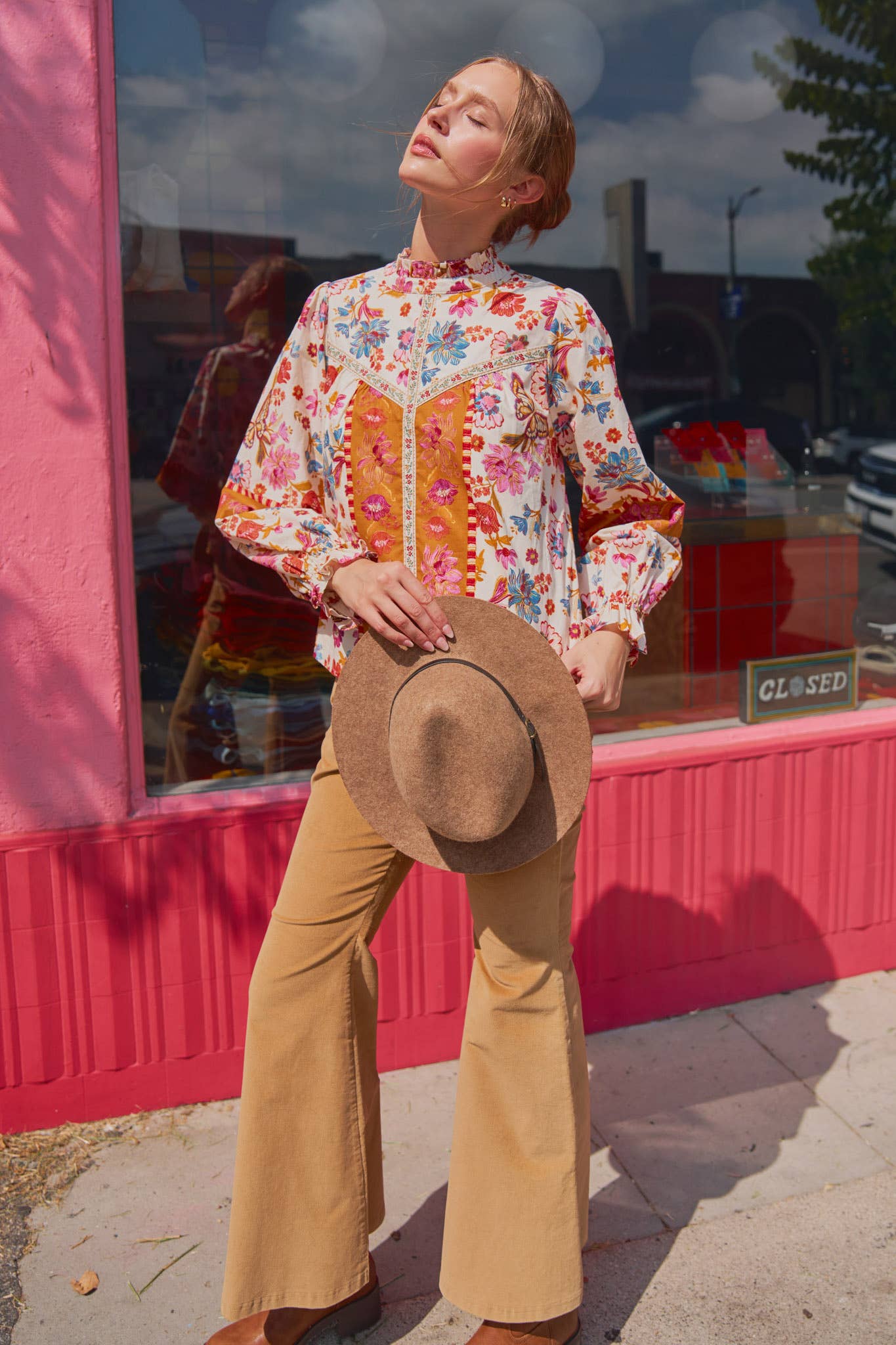 EXCLUSIVE FLORAL BORDER PRINT TOP WITH FLORAL TRIM MTP4097 - Suburban Boho