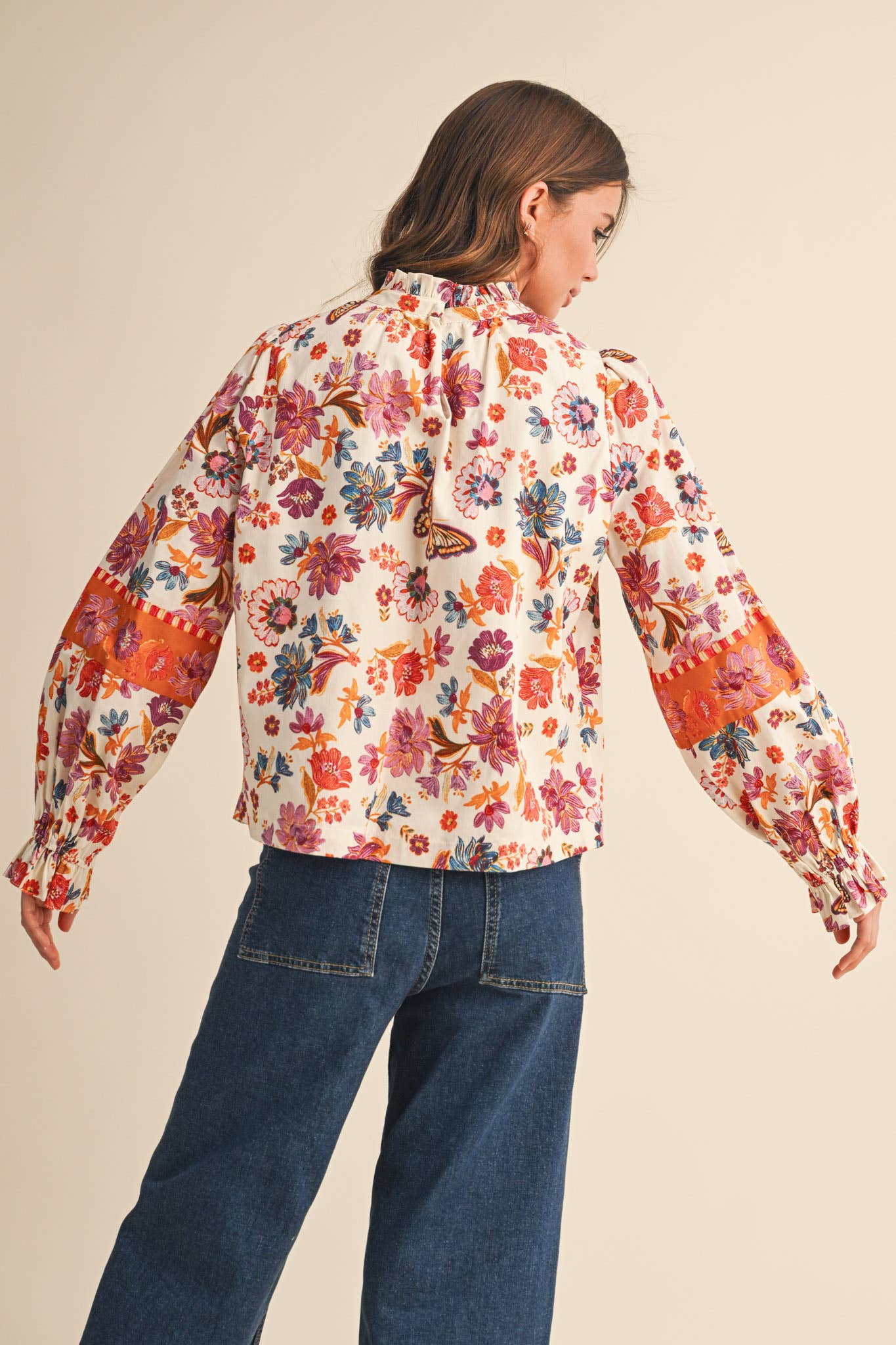 EXCLUSIVE FLORAL BORDER PRINT TOP WITH FLORAL TRIM MTP4097 - Suburban Boho