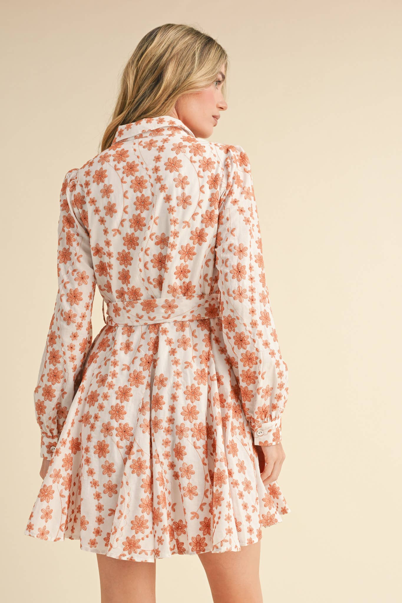 FLORAL EMBROIDERY BUTTON DOWN FLARED MINI DRESS MDR3427 - Suburban Boho