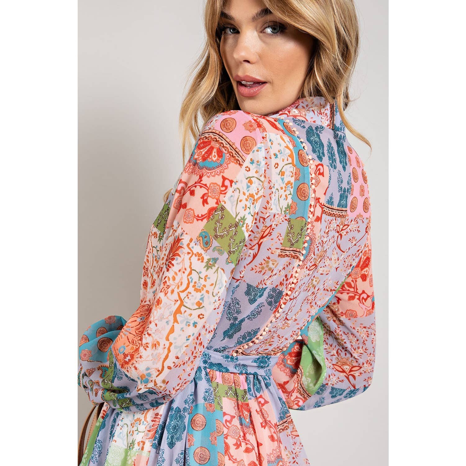 FLOWER POWER LONG SLEEVE SHIRT DRESS - Suburban Boho