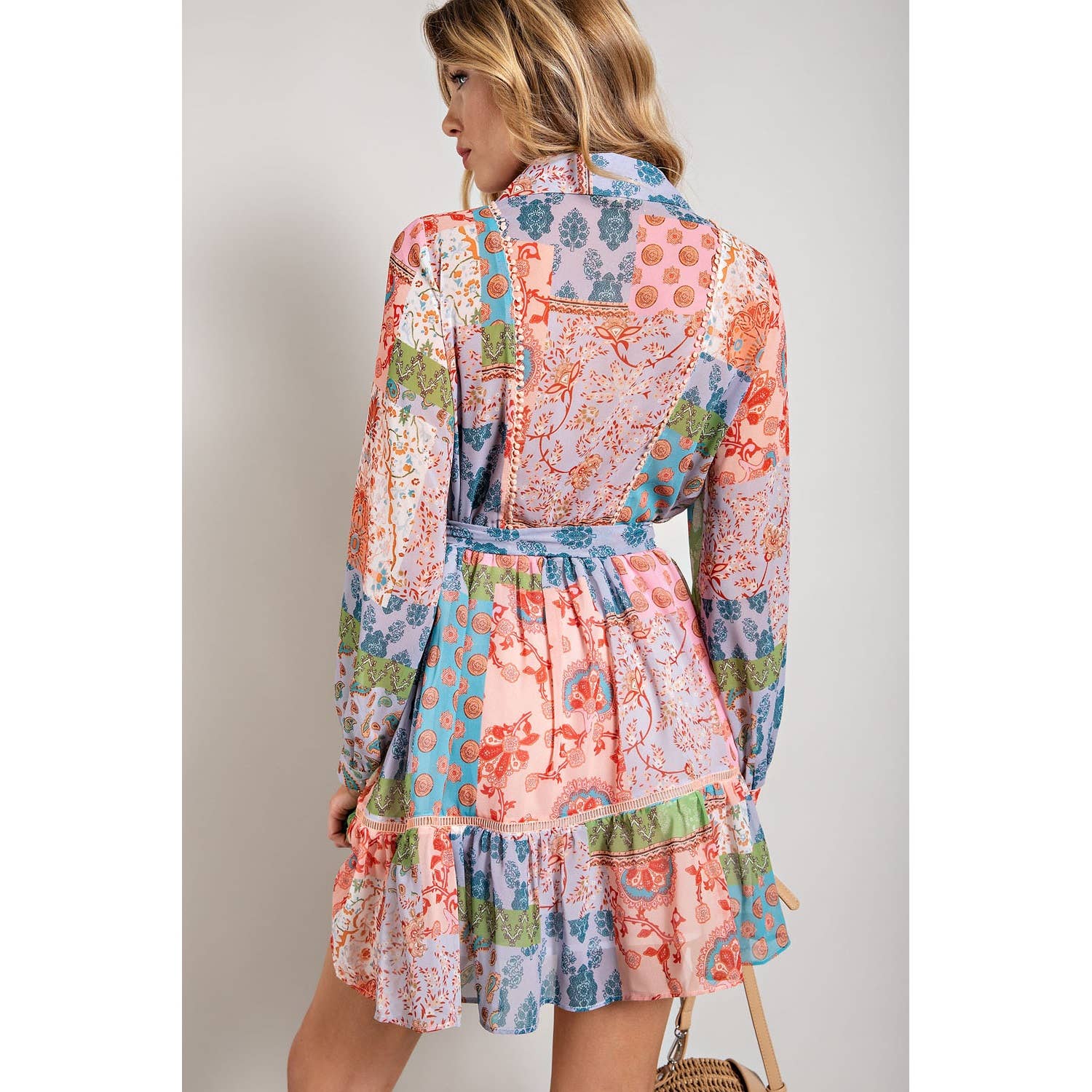 FLOWER POWER LONG SLEEVE SHIRT DRESS - Suburban Boho