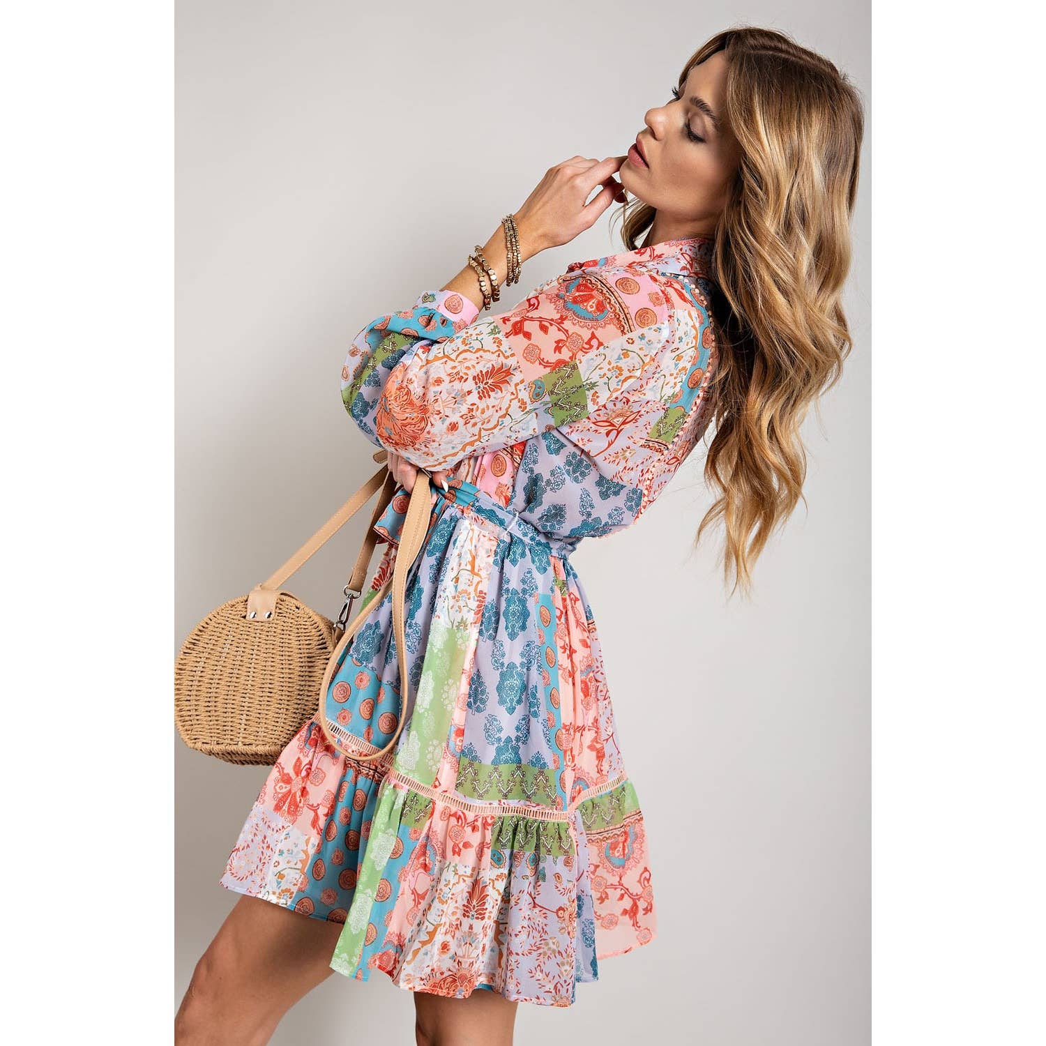 FLOWER POWER LONG SLEEVE SHIRT DRESS - Suburban Boho