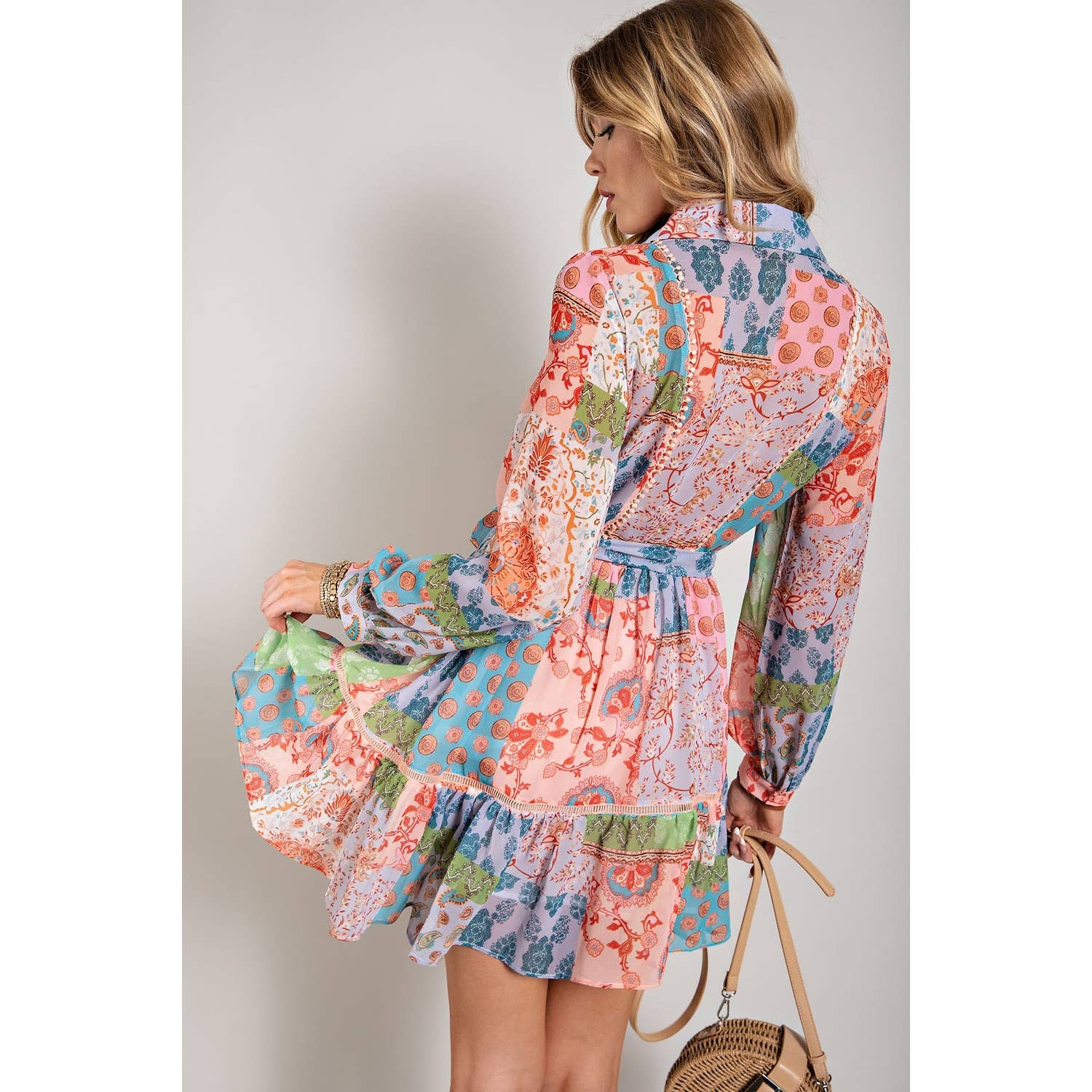FLOWER POWER LONG SLEEVE SHIRT DRESS - Suburban Boho