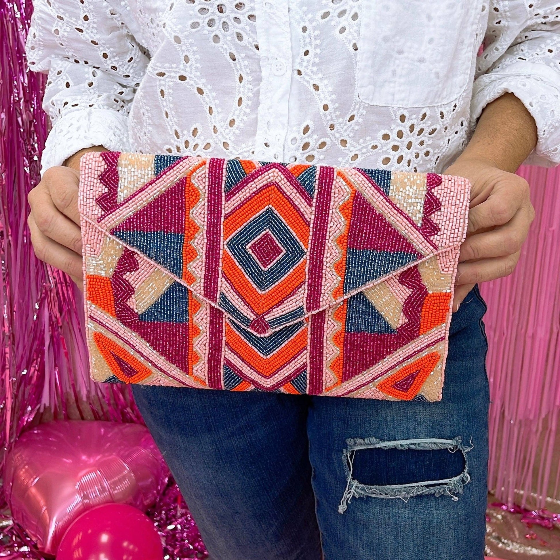 Geo pink clutch - Suburban Boho