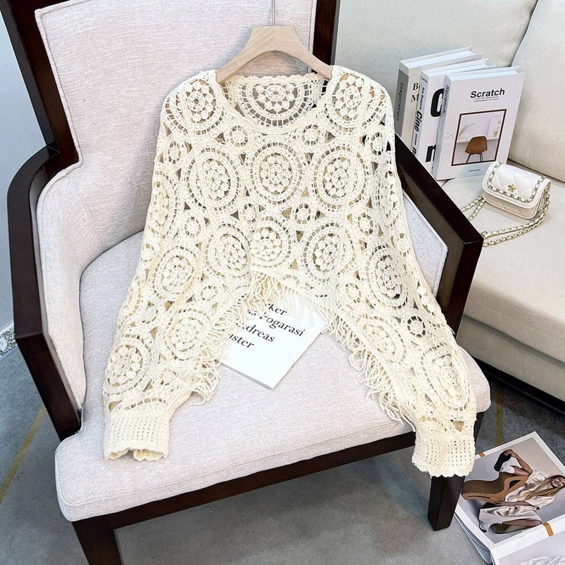 Geometric Knit Fringed Sweater - Suburban Boho