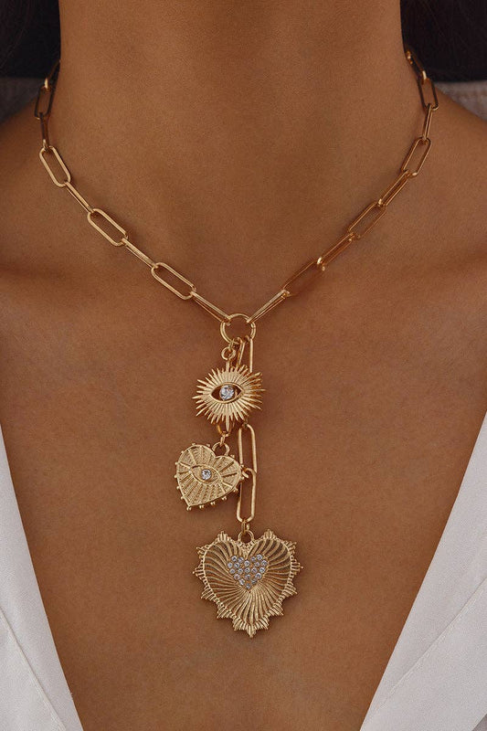 Heart and Eye Charm Link Necklace - Suburban Boho