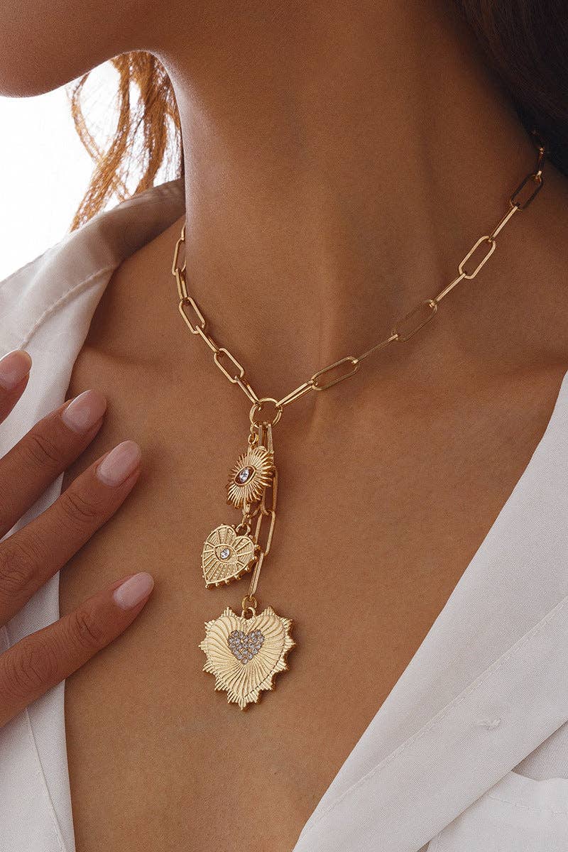 Heart and Eye Charm Link Necklace - Suburban Boho