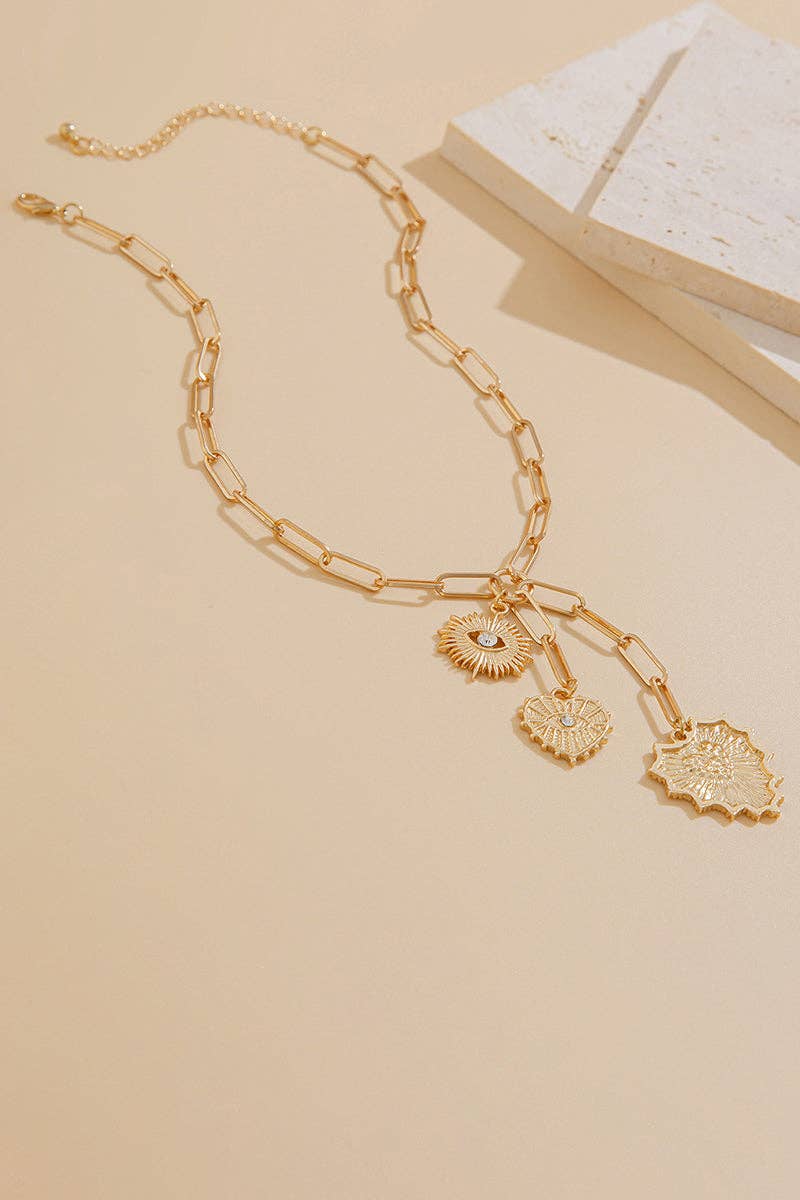 Heart and Eye Charm Link Necklace - Suburban Boho