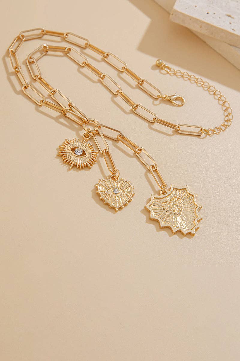 Heart and Eye Charm Link Necklace - Suburban Boho