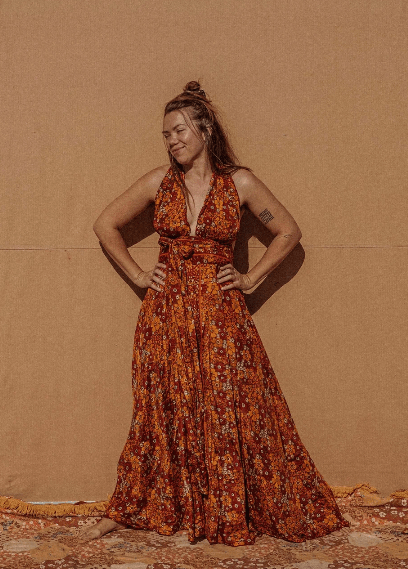 Hippie Bohemian Wide Leg Multi Way Silk Jumpsuit, XS & L/XL - Suburban Boho