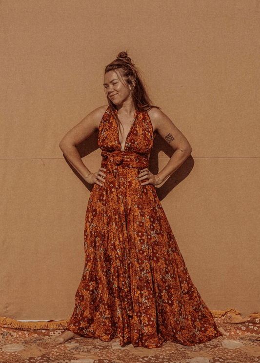 Hippie Bohemian Wide Leg Multi Way Silk Jumpsuit, XS & L/XL - Suburban Boho