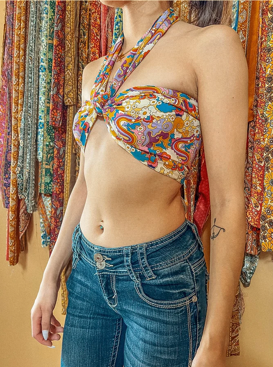 Hippie Boho Silk Bandeau Wrap Top, Multi Way Headband WRAP - Suburban Boho