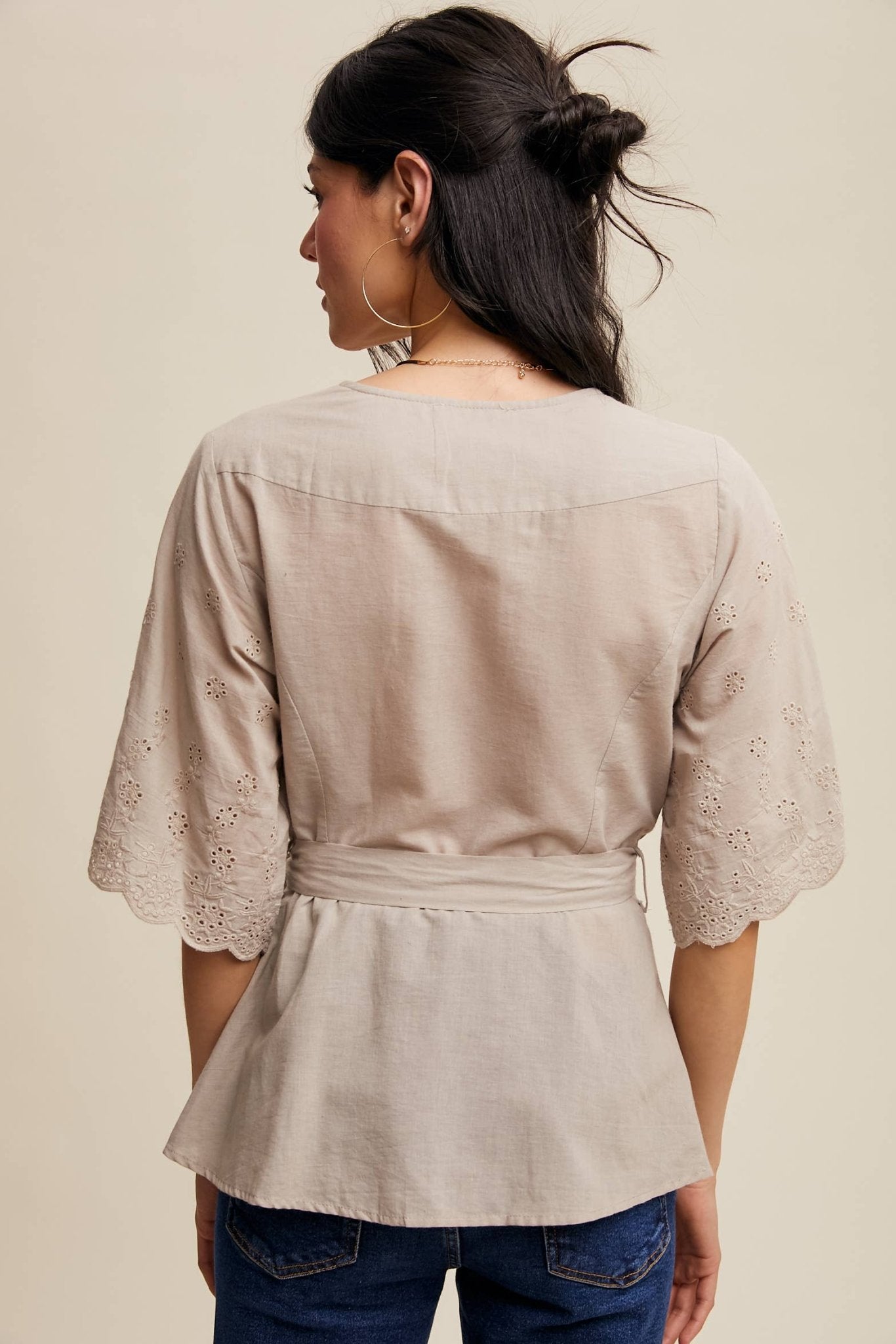 Listicle Eyelet Embroidered Wrap Blouse - Suburban Boho