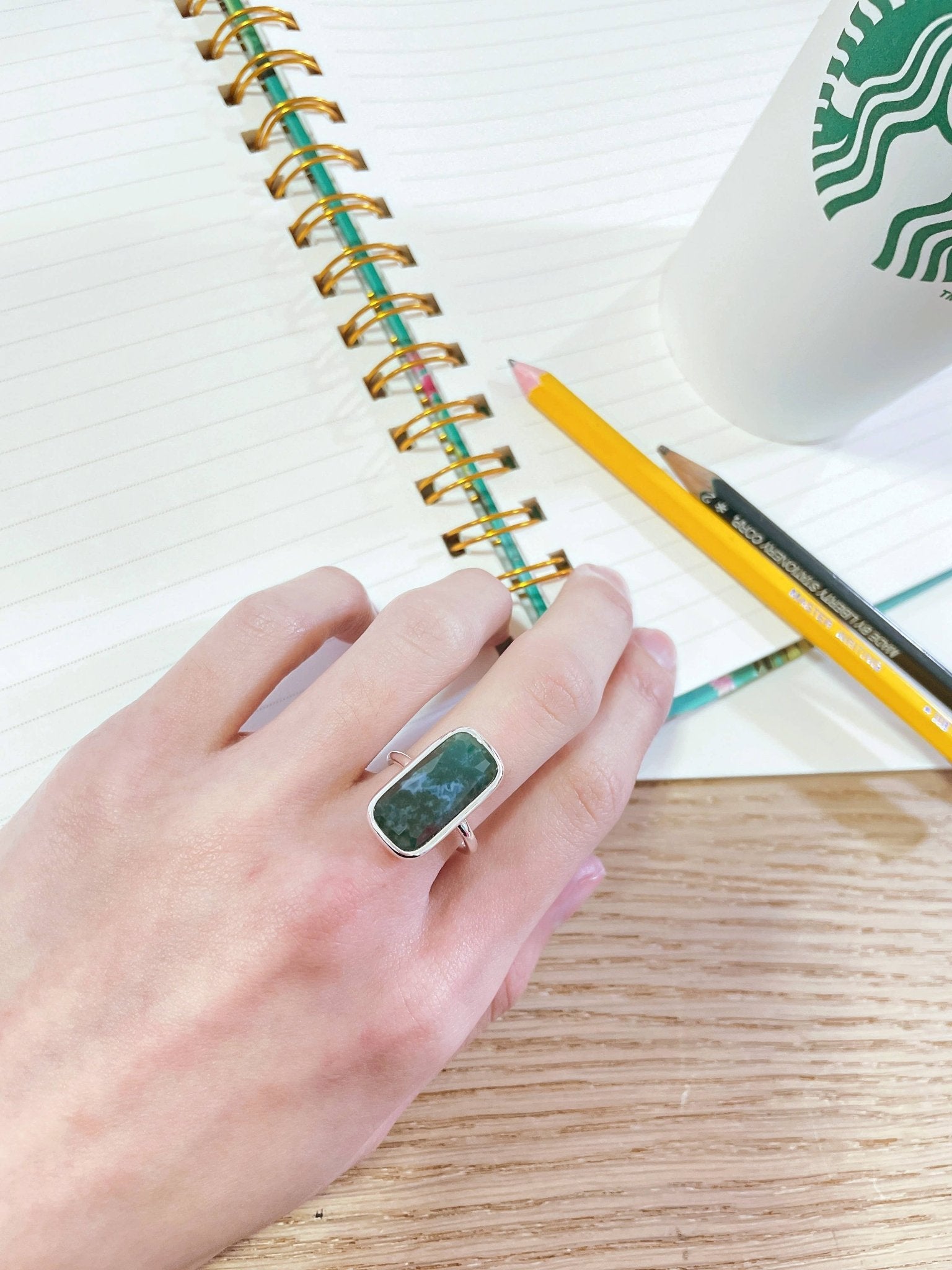 Moss Agate Rectangle Ring - SF - Suburban Boho