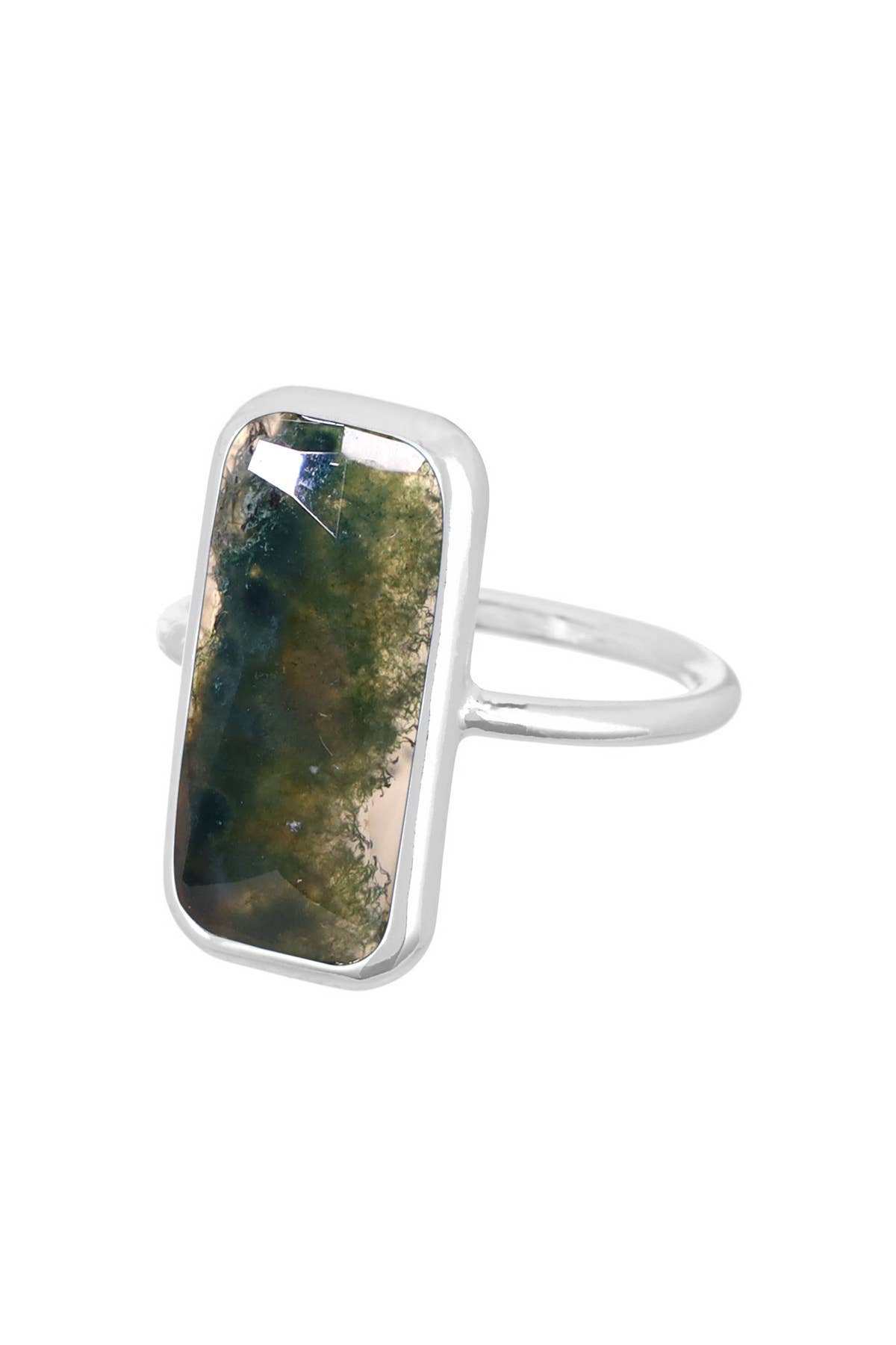 Moss Agate Rectangle Ring - SF - Suburban Boho