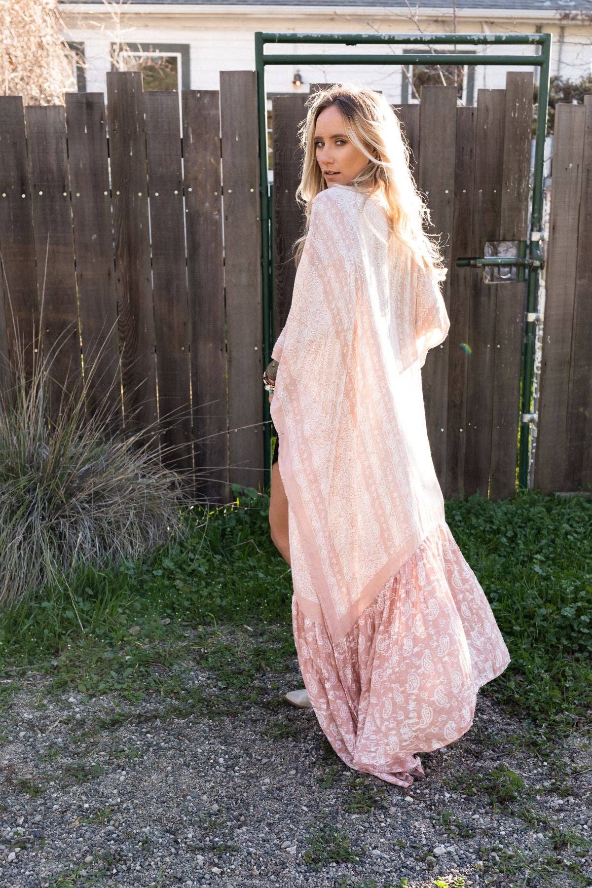 Paisley Tapestry Free Flow Duster Kimono - Blush - Suburban Boho